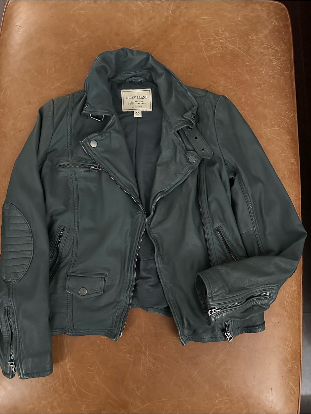 Lucky Brand Women's Teal Leather Moto Jacket